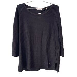 Numph Lucinda Blouse Size Large Textured Knit Open Back 3/4 Sleeve Caviar NEW